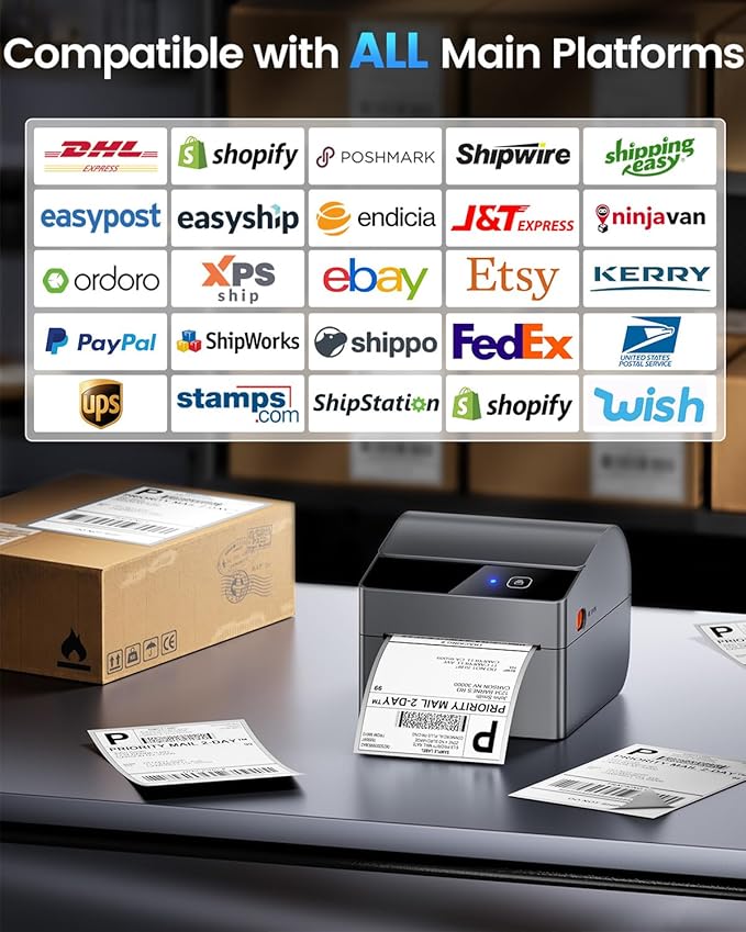 ASprink Bluetooth Shipping Label Printer with 3 Roll Labels, 4x6 Thermal Label Printer for Small Business, Thermal Printers Come with 750PCS 4x6‬ White Labels (250 Labels/Roll)
