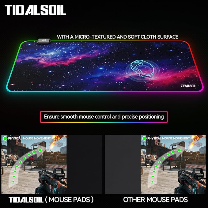 TIDALSOIL RGB Gaming Mouse Pad, Oversized Mouse Mat with 12 Light Modes, Non-Slip Rubber Base, Large Computer Keyboard Mouse Pad for PC Gaming, Office, 800 x 300 x 3 mm, Starry Sky