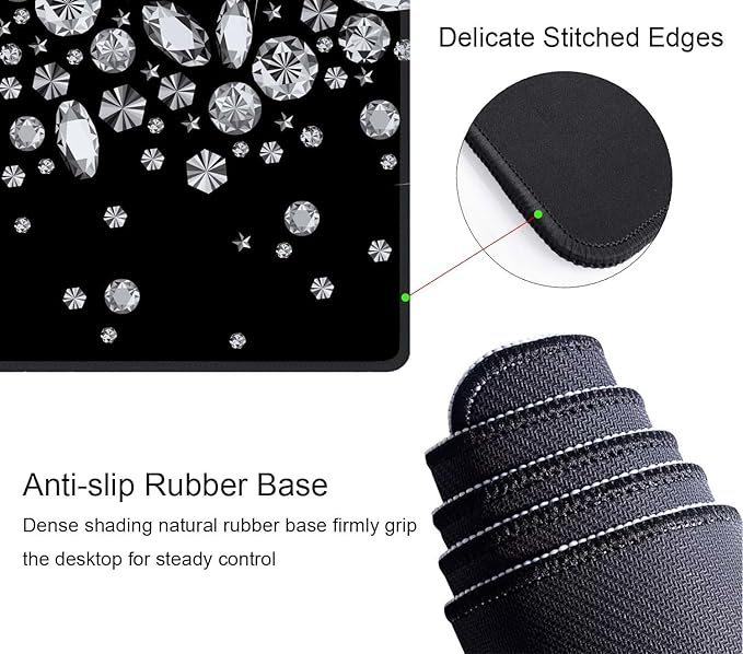 Large Gaming Mouse Pad with Stitched Edges, Desk Mat Extended Keyboard Pad, Non-Slip Rubber Base Desk Pad for Laptop, Office, Home, 31.5X11.8 inch Shiny Diamond Pattern
