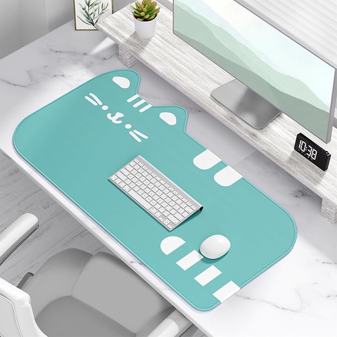 Dapesuom Large Gaming Mouse Pad, Extended Mouse Mat with Stitched Edges, Cute Anime Cat Keyboard Pad with Non-Slip Base, Big XXL Desk Mats for Gamer, Laptop, Computer, Desktop, 29.5 x 15.9in, Green