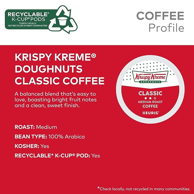 Krispy Kreme Classic, Single-Serve Keurig K-Cup Pods, Medium Roast Coffee, 24 Count