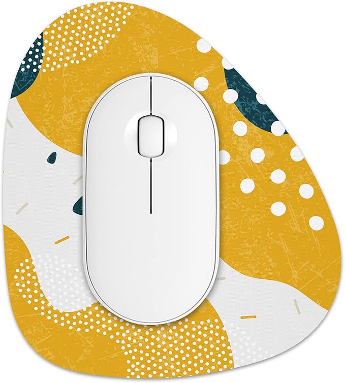 Rimilak Small Mouse Pad 6 x 7 Inch, Irregular Mini Mouse Pad with Non-Slip Rubber Base, Waterproof Compact Mouse Mat for Laptop Computer Wireless Mouse Keyboard Home Office Travel, Yellow White