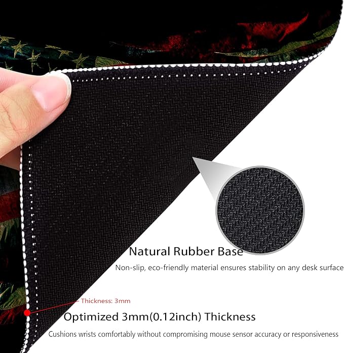 Grunge American Flag Anti-Slip Rubber Base Gaming & Office Mouse Pad with Stitched Edges 9.5 x 7.9 Inch, Durable Smooth Fabric Surface Desk Mat