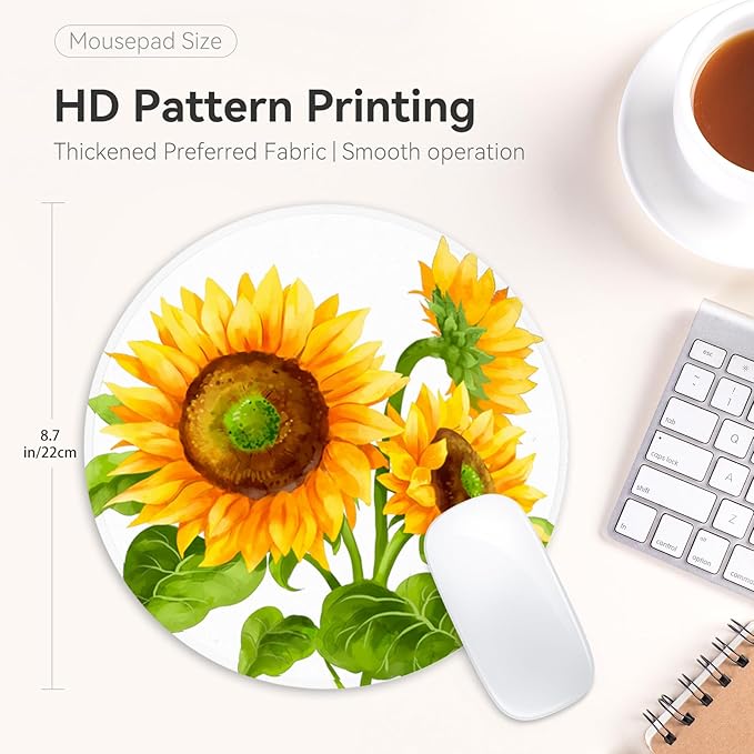 Sunflower Round Mouse Pad,Funny Small Mouse Pad with Non-Slip Rubber Base,Mouse Mat,Home Office Decor Desk Accessories,8.7inch Round Mouse Pad