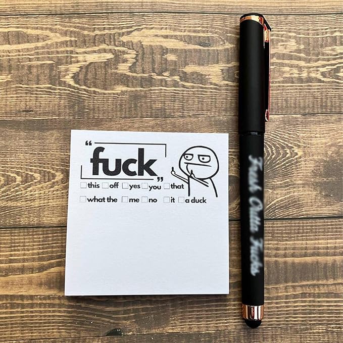 Fresh Outta Fucks Pad and Pen Funny Sticky Notes and Pen Set White Elephant Gift Novelty Pen Funny Desk Accessory Fun Gifts for Friends (Red+Black)