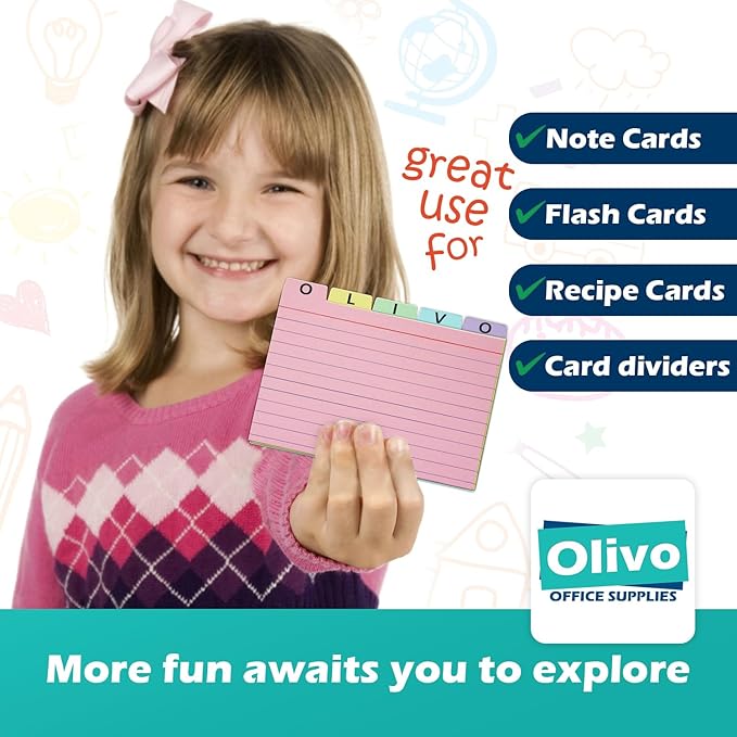 100 Pack Tabbed Index Cards 4x6 Lined Index Card Dividers with Tabs 4" x 6", White, 220 GSM Thick Paper