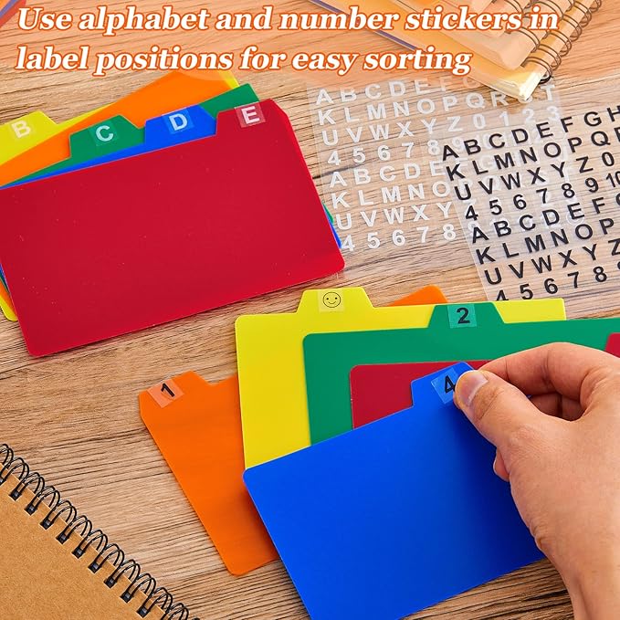 Lewtemi 50 Pcs Index Card Dividers 4 x 6 Inch Index Card Dividers with Cards Guides with 2 Pcs A-Z Alphabet Number Stickers for Recipe Cards Office Business (Assorted Color)