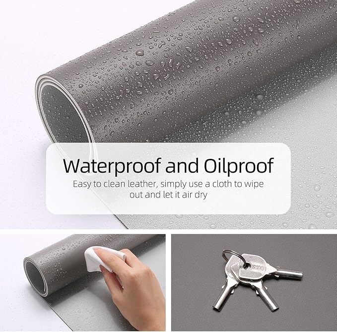 YSAGi Desk Mat, Dual-Sided Desk Pad, 31.5" x 15.7" Laptop Leather Desk Pad Protector, Large Leather Desk Blotter for Keyboard and Mouse, Waterproof Desk Writing Pad (Dark Grey, 31.5" x 15.7")