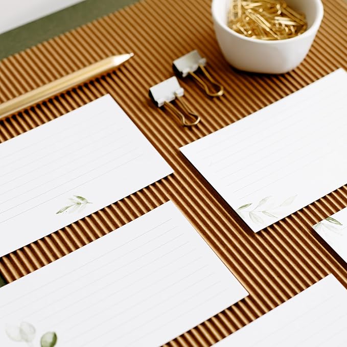 Green Leaf Index Cards by Pure Print and Design | Floral Flash Cards Perfect For Study Sessions & Learning | 100 Cards of Premium Quality with 5 Different Designs | Green Leaf | 3x5 inches