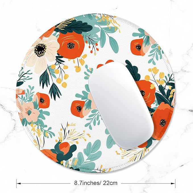 ITNRSIIET Round Mouse Pad with Stitched Edge Premium-Textured Waterproof Non-Slip Rubber Base Desktop Protection Mat Diameter 8.7 inches, Beautiful Flowers