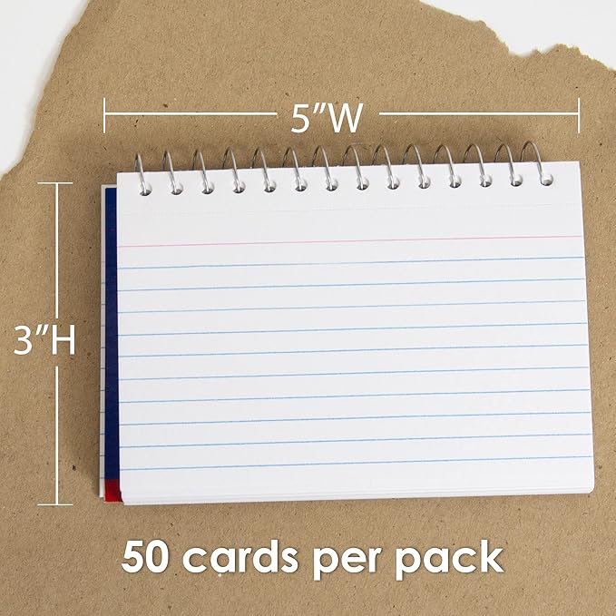 B BAZIC PRODUCTS 50 Ct. Spiral Bound 3" X 5" Ruled White Index Card (519)
