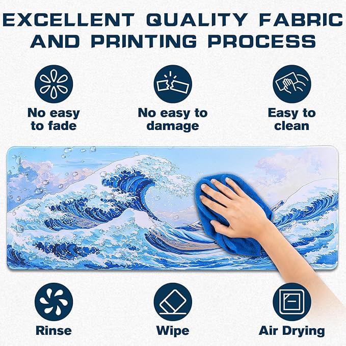 Mouse Pad Gaming - Desk Mat for Keyboard and Mouse - Kanagawa Cartoon Large Mouse Pads for Desk, Japanese Wave Gaming Mousepad (31.5" X 11.8") with Non-Slip Base for Game, Office and Home