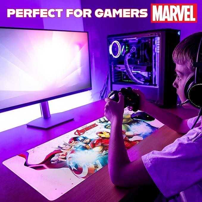 Marvel Avengers Desk Mat Large Mouse Mat 31.2 x 13.9” Desk Protector Mat PC Laptop Keyboard Gaming & Office Supplies Non Slip - Avengers Gifts for Men (White Avengers)