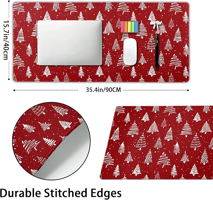 aportt Red Christmas Mouse Pad Christmas Tree Xmas Holiday Winter Extended Desk Mat 90X40 CM Non-Slip Rubber Base Stitched Edge Large XXL Mousepad for Gaming Laptop Computer Desktop 35.4×15.7 Inch