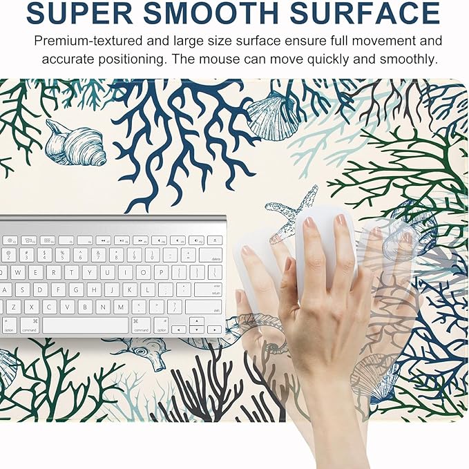 L-SPOUTTO Coral Desk Mat for Keyboard and Mouse,XXL Large Mouse Pad Non-Slip Keyboard Pad Waterproof Desktop Mat for Laptop Computer Work Game Home Office-Ocean Coral