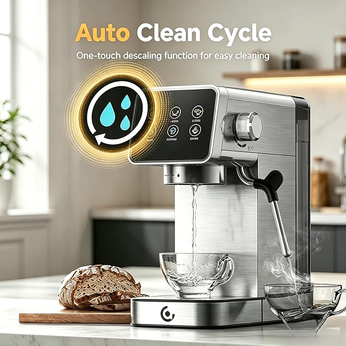 AMZCHEF Espresso Machine 20 Bar, Easy-to-Use Compact Coffee Maker with LED Touchscreen, Self-Cleaning & Milk Frother, Perfect Coffee Starter for Beginners, Lattes and Cappuccinos Machine