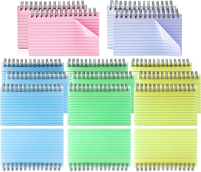 MotBach Colorful 500 Pcs Spiral Index Cards 3x5 Inch Flash Cards with Ring Lined Note Card Book Flashcards, Colored Ruled Card Pad Index Note Books 3 x 5 Notecards for Studying School Supply College
