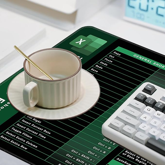 Excel Shortcut Keys Mouse Pad,Desk Mat,Common Software Shortcut Keys Gaming Mouse Pad,Keyboard Mat Office Desk Decor Accessories