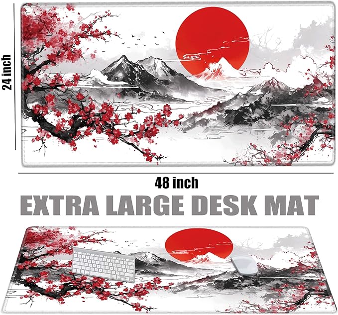48x24 Mouse Pad Giant Cherry Blossom Desk Mat Large Mousepad Gaming Red Sakura Mouse Mat Huge Oversized Desk Pad XXXXL Computer Mat for Office Work Women