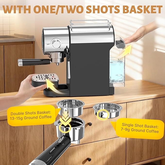 AYCHIRO Espresso Machine 20 Bar, Touchscreen Espresso Coffee Machine with Steamer, Espresso Maker with Milk Frother for Latte & Cappuccino, Removable Water Tank, Black
