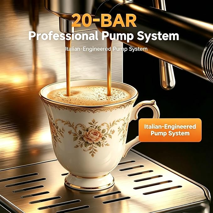 AMZCHEF Espresso Machine 20 Bar, Easy-to-Use Compact Coffee Maker with LED Touchscreen, Self-Cleaning & Milk Frother, Perfect Coffee Starter for Beginners, Lattes and Cappuccinos Machine