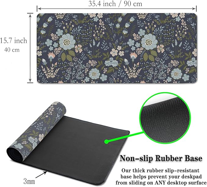 Office Desk Pads Floral Pattern Jumbo Mouse Pad Gaming Mousepad Large Mouse Pads The Desk Mat Non-Slip Rubber Base Waterproof with Stitched Edges 35.4 X 15.7 for Game Office,