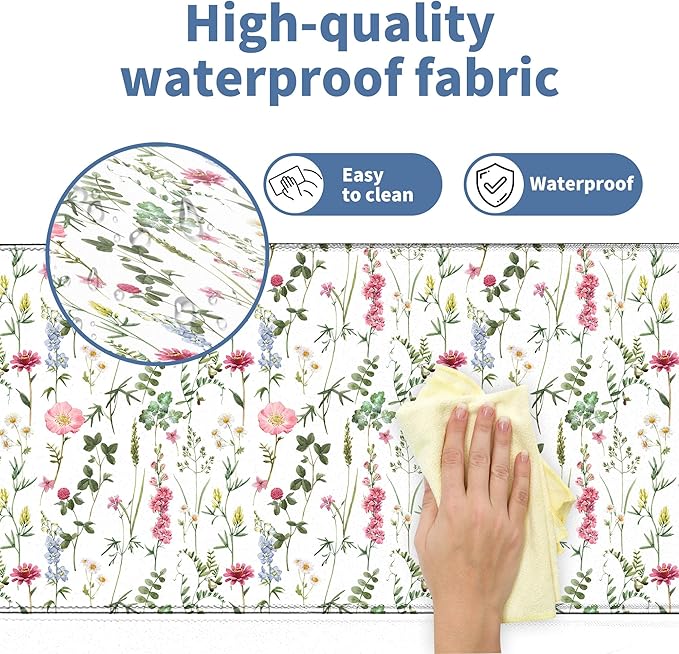 White Kawaii Flower Mouse Pad Large Desk Mat Extended Keyboard Mouse Pad Cute Mousepad with Non-Slip Base and Stitched Edge Floral Mouse Mat Desk Pad 31.5 x 11.8 Mouse Pads for Desk Home Office Gaming
