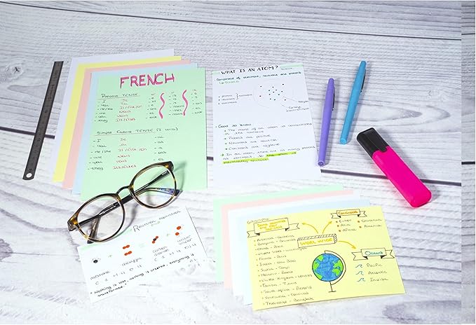 Exacompta - Ref 13801X - Bristol Lined Record Cards (Pack of 100) - 75 x 125mm in Size, 205gsm Card, Compatible with Printers - Suitable for Exam Revision & Notes - White