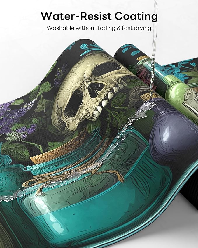 Skull Mouse Pad, 31.5 x 11.8 Large Desk Mat with Stitched Edges & Non-Slip Base, Mousepad for Office, Home, Work, Colourful Skulls