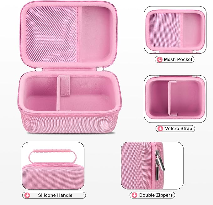 RAIALL Case for ORGSTA S002 Sticker Printer, Travel Bag for Mini Printer Portable Thermal Sticker Printer Label Maker, Label Printer Study Printer Storage Holder for Thermal Paper and Cable, Pink