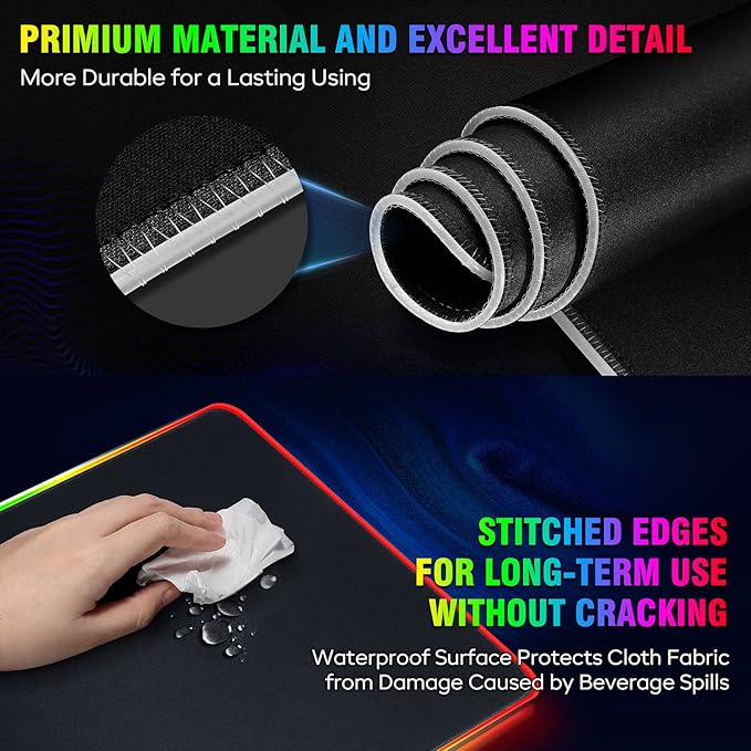 Gimars Large RGB Gaming Mouse Pad, Desk Pad with 12 LED Lighting Modes, Premium Micro-Weave Cloth, 5mm Thickened Mat, Keyboard and Mousepad for Desk, Gaming, Office