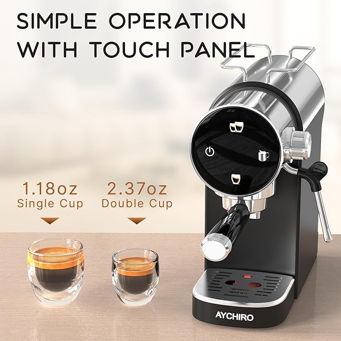 AYCHIRO Semi-Automatic Espresso Machine with Milk Frother, 20 Bar Espresso Coffee Machine, Espresso Maker with Removable Water Tank & Drip Tray, Compact for Home Latte Cappuccino