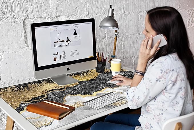Gaming Mouse Pad 48 x 24 Giant Desk Mat Black Gold Marble Mousepad Extra Large Desk Pad XXXL Mouse Mat Huge Computer Mat for Women Work Office Home Game