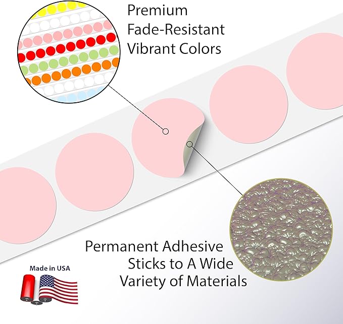 2” Circle Direct Thermal Perforated Stickers Labels for Barcodes, Address, Small Business Labeling, Inventory and Color Coding – Compatible with Zebra, Rollo, Munbyn, and More (Pink, Pallet)