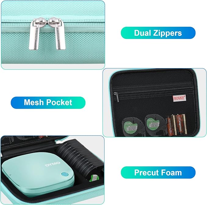 BOVKE Travel Case for LetraTag 200B Bluetooth Label Maker, LetraTag Wireless Compact Label Printer Holder with Extra Space for Letratag Refills Label Tapes and Spare Batteries, Daydream Blue