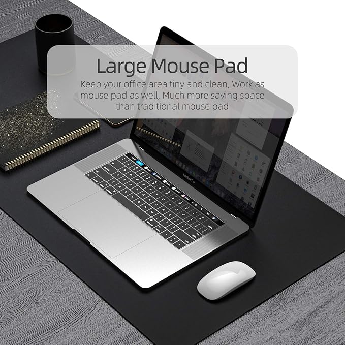 YSAGi Office Desk Pad, Desk Mat, 23.6" x 13.7" Ultra Thin Waterproof PU Leather Desk Blotter, Laptop Leather Desk Pad Protector for Keyboard and Mouse, Dual-Sided Desk Writing Pad for Office(Black)