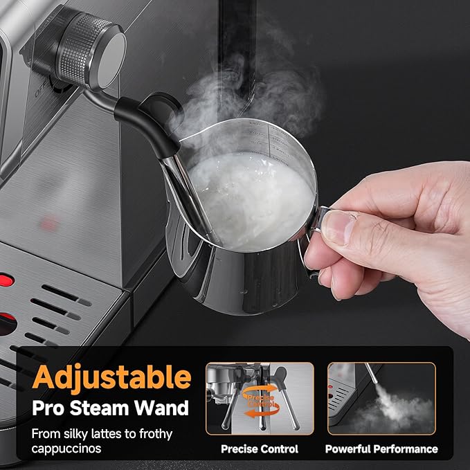 AMZCHEF Espresso Machine 20 Bar, Easy-to-Use Compact Coffee Maker with LED Touchscreen, Self-Cleaning & Milk Frother, Perfect Coffee Starter for Beginners, Lattes and Cappuccinos Machine
