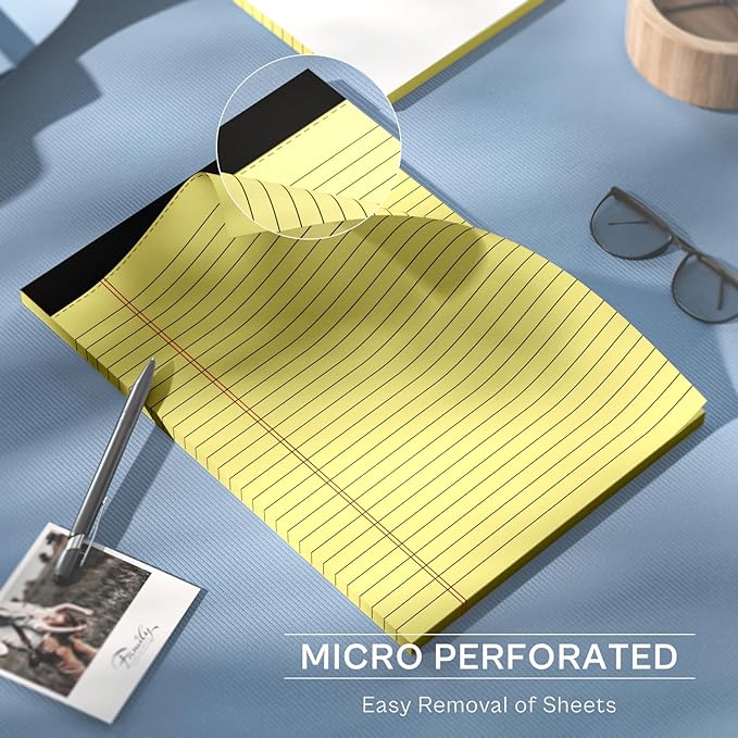 20 Pack Yellow Legal Pads 8.5 x 11 Wide Ruled Notepads Perforated Double-Sided Printing 30 Sheet/Notepads Lined Pad Letter Size Writing Pads 70gsm Recycled Paper Legal Ruled Universal Writing Pad