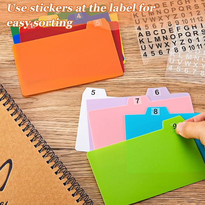 Lewtemi 50 Pcs Index Card Dividers 4 x 6 Inch Index Card Dividers with Cards Guides with 2 Pcs A-Z Alphabet Number Stickers for Recipe Cards Office Business (Multi Color)