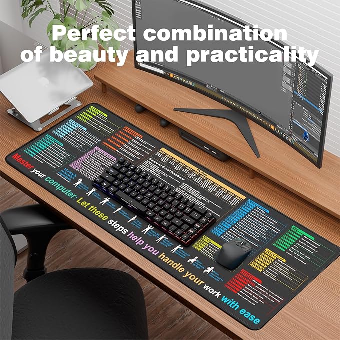 Excel Cheat Sheet Desk pad—Contains 9 Major Excel Function modules|Large XL Size（31.5 * 11.8 inch）|Desk mat for Keyboard and Mouse|Work、Study、Gaming Mouse pad|Waterproof、Anti-Slip Large Mouse pad