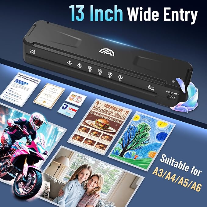 Laminator Machine, 13 Inch Laminator Machine with 100pcs Laminating Sheets, Fast Warm-Up No Jam Personal Laminator, Cold & Thermal Laminator Machine 11x17, Laminating Machine for Home Office School