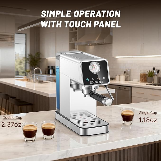 20 Bar Espresso Machine, Semi-Automatic Espresso Machine with Milk Frother, Compact Espresso Coffee Maker For Café-Quality Lattes and Cappuccinos at Home & Office, Silver