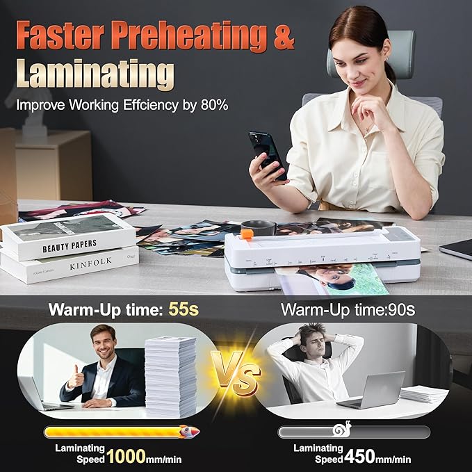 13" 4-Roller Commercial Laminator Machine,3-10 Mil Thickness Laminating Machine,Fast 55s Warm-Up&1000mm/min Laminating Speed for Laminating 11x17&A3 Size,Includes 30 Sheets for Office,School(White)