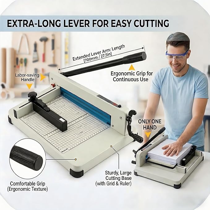 Heavy Duty Paper Cutter Guillotine 12 Inch Cutting Length Capacity Up to 400 Sheets Ideal for Offices Schools Print Shops Professional Quality Trimmer for Precision Cutting