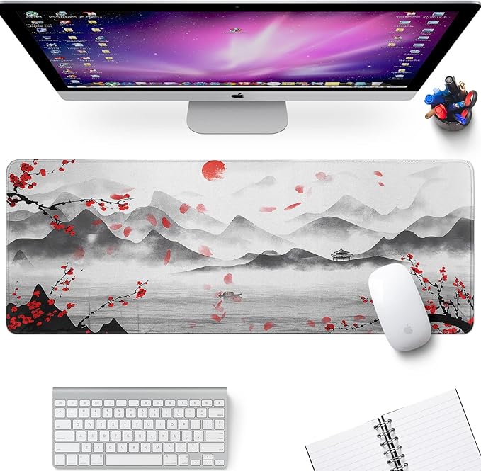 Japanese Cherry Blossom Large Gaming Mouse Pad Sakura Desk Pad Big Mousepad Deskmat Office Decor for Computer 31.5''x11.8'' Desk Organizers and Accessories