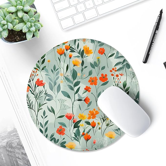 ITNRSIIET Round Mouse Pad with Stitched Edge Premium-Textured Waterproof Non-Slip Rubber Base Desktop Protection Mat Diameter 8.7 inches, Beautiful Flowers