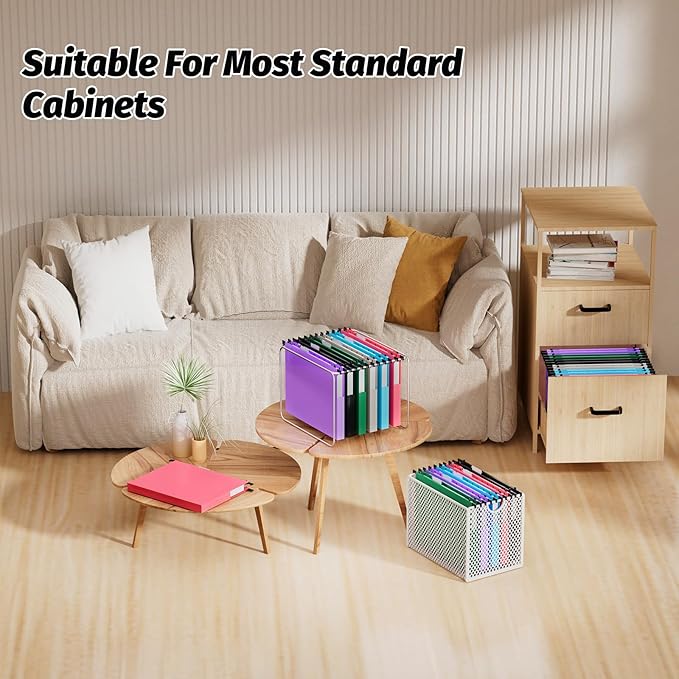 Hanging File Folders Letter Size, 12 Pack File Folders Hanging with Tabs, File Cabinet Folder, 1 Inch Plastic Filing Folders Hanging Expandable for Bulk Files/Medical Charts, Assorted Colors