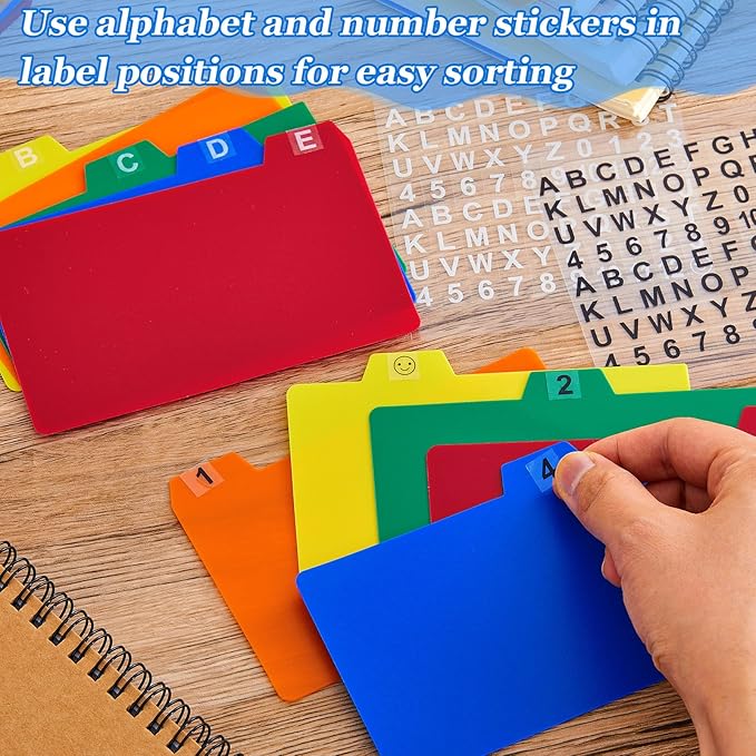 Lewtemi 50 Pcs Index Card Dividers 3 x 5 Inch Index Card Dividers with Cards Guides with 2 Pcs A-Z Alphabet Number Stickers for Recipe Cards Office Business (Assorted Color)