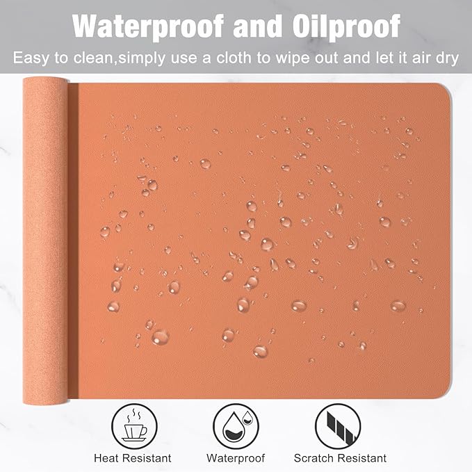 Hsurbtra Desk Pad, 35.5" x 17" PU Leather Desk Mat, XXL Extended Mouse Pad, Waterproof Desktop Blotter Protector, Non-Slip Ultra Thin Large Laptop Keyboard Writing Mat for Office Home, Orange Pink