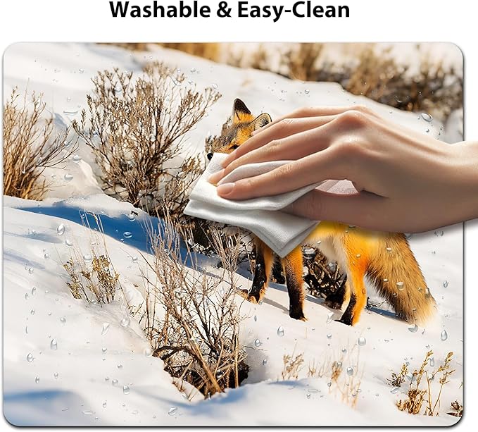 9.5"x 7.9" Anti-Slip Office/Gaming Mouse Pad - Red Fox in Nature Snowy Mountain Cold Winter Scenery Wildlife Carnivore Design, Cute Natural Washable Rubber Mat for Desk Decor